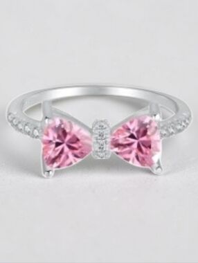Pink Bow Ring in Sterling Silver - Elegant Women’s Jewelry. Brand New